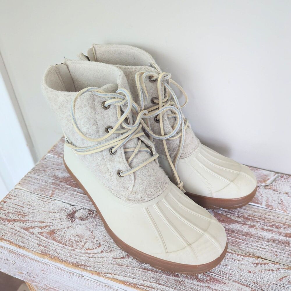 Sperry Women's Wedge Tide Saltwater Wool Duck Boots Size 9 White/Cream